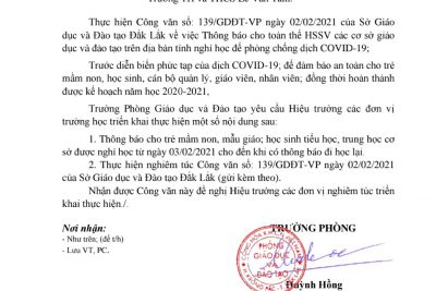 CÔNG VĂN PHÒNG GIÁO DỤC VỀ VIỆC CHO HỌC SINH NGHỈ HỌC PHÒNG CHỐNG DỊCH COVID 19